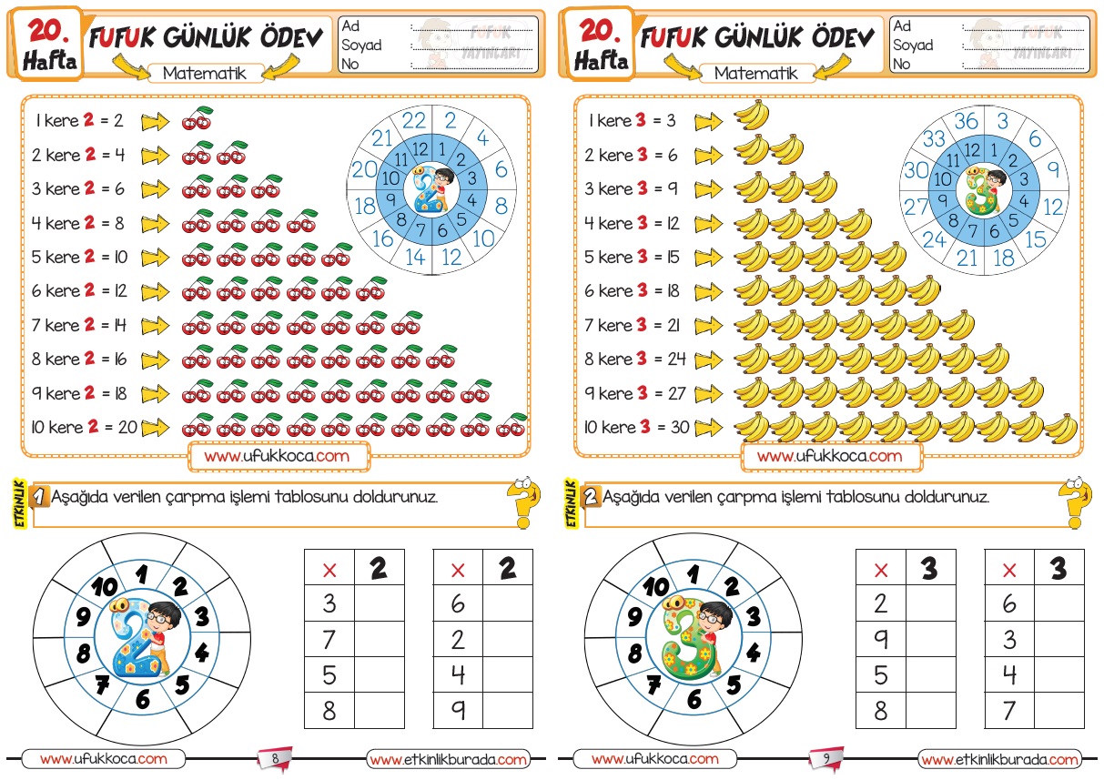 2 Sınıf FUFUK Günlük Ödev Serisi 20 Hafta 2 Dönem 2 Hafta